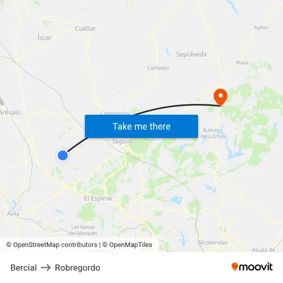 Bercial to Robregordo map