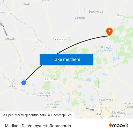 Mediana De Voltoya to Robregordo map