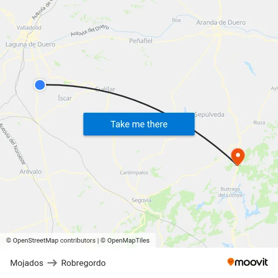 Mojados to Robregordo map