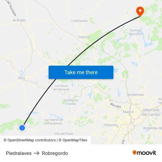 Piedralaves to Robregordo map