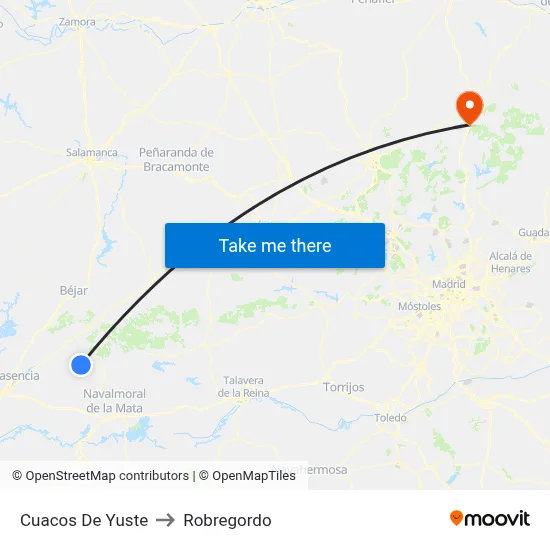 Cuacos De Yuste to Robregordo map