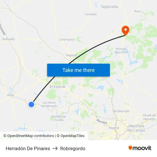 Herradón De Pinares to Robregordo map