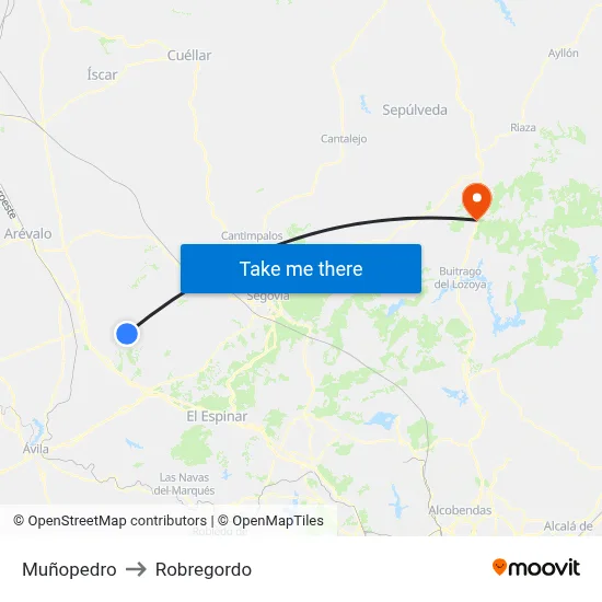 Muñopedro to Robregordo map