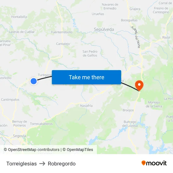 Torreiglesias to Robregordo map