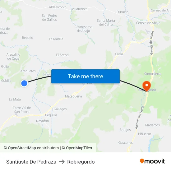 Santiuste De Pedraza to Robregordo map