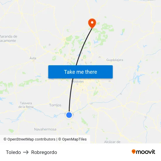 Toledo to Robregordo map
