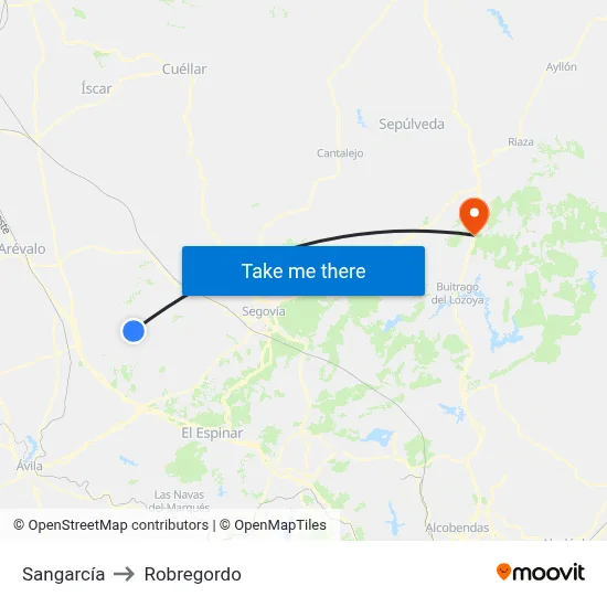 Sangarcía to Robregordo map