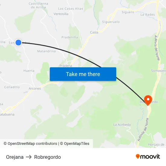 Orejana to Robregordo map