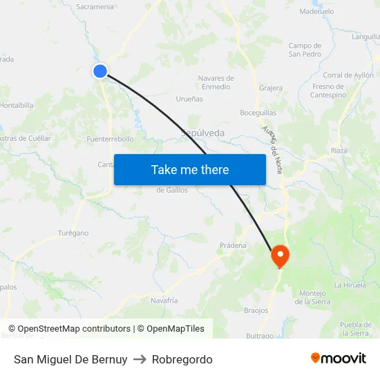 San Miguel De Bernuy to Robregordo map