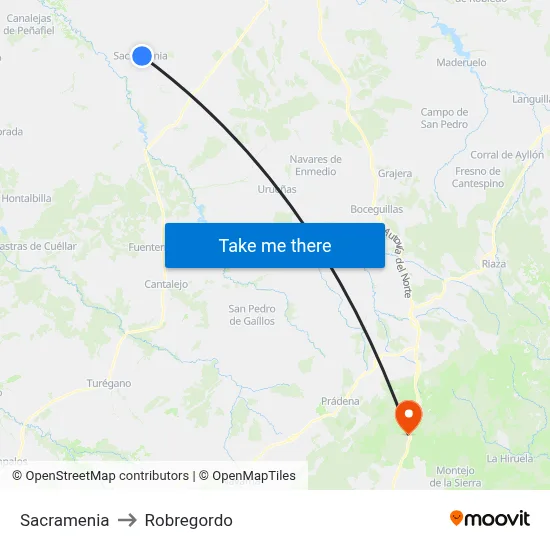 Sacramenia to Robregordo map