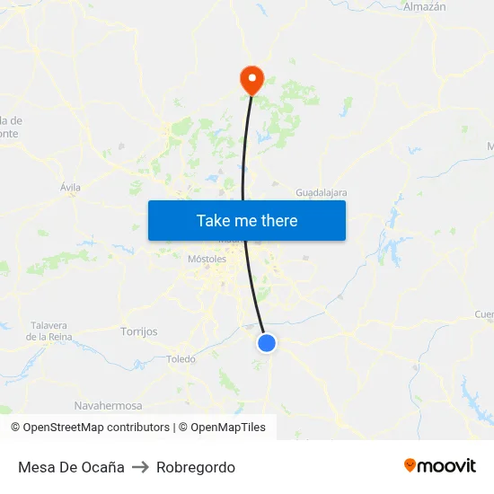Mesa De Ocaña to Robregordo map