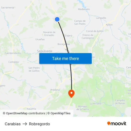 Carabias to Robregordo map