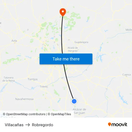 Villacañas to Robregordo map