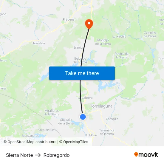 Sierra Norte to Robregordo map