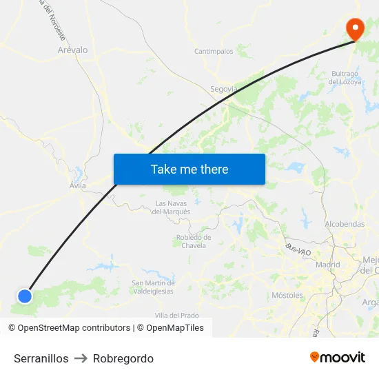Serranillos to Robregordo map