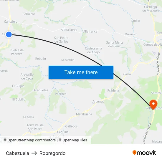 Cabezuela to Robregordo map