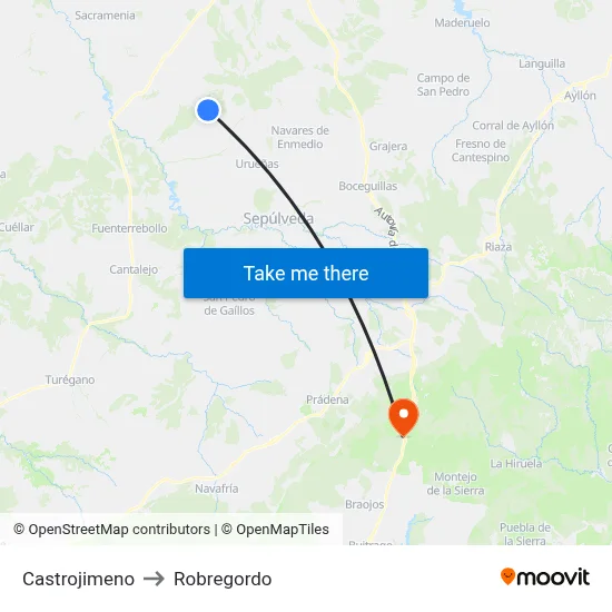 Castrojimeno to Robregordo map