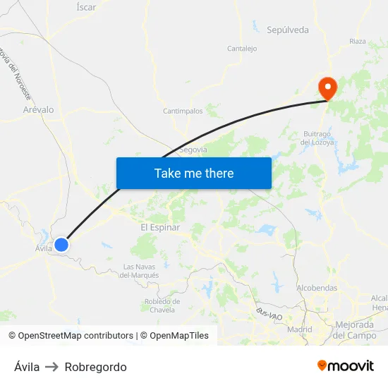 Ávila to Robregordo map