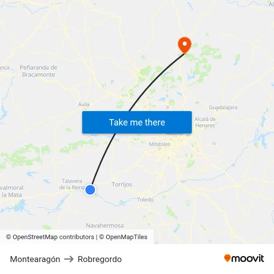 Montearagón to Robregordo map