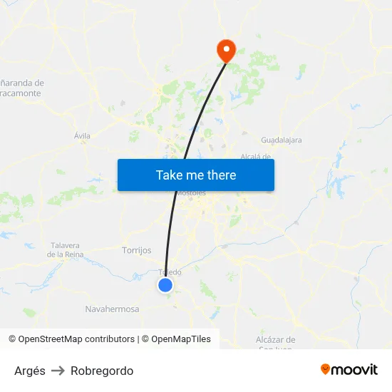 Argés to Robregordo map