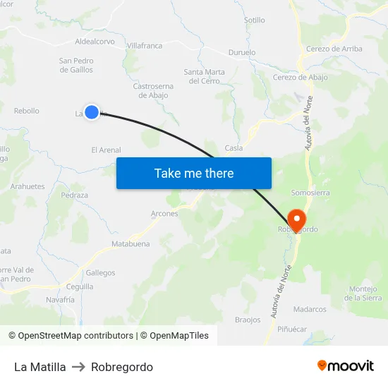 La Matilla to Robregordo map