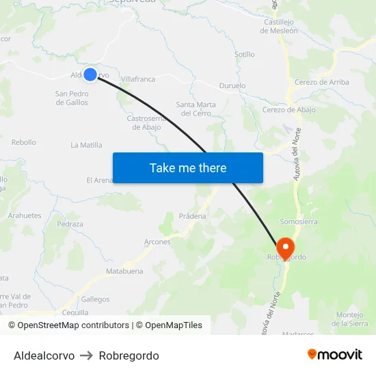 Aldealcorvo to Robregordo map