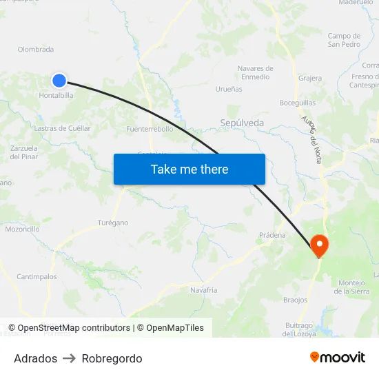 Adrados to Robregordo map