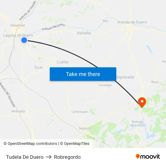 Tudela De Duero to Robregordo map