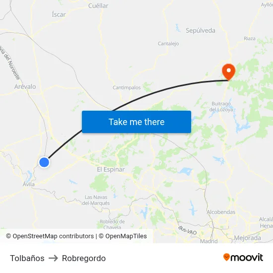 Tolbaños to Robregordo map
