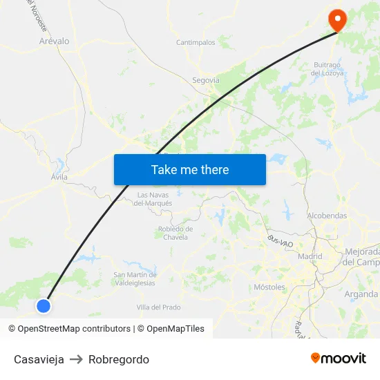 Casavieja to Robregordo map
