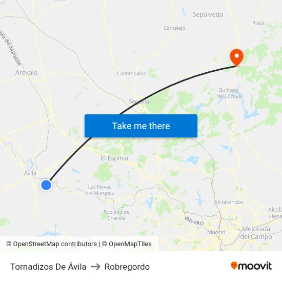 Tornadizos De Ávila to Robregordo map