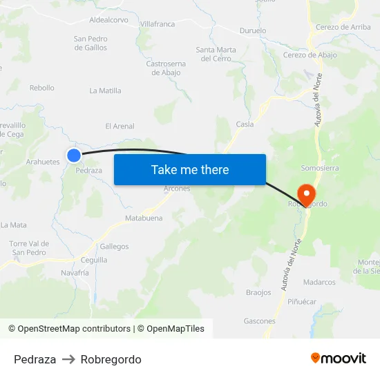 Pedraza to Robregordo map