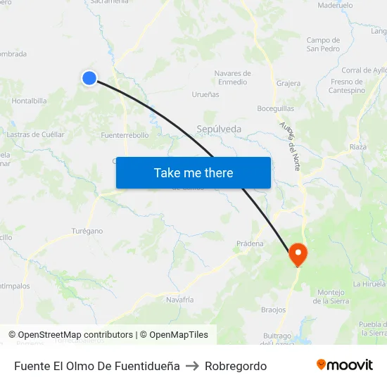 Fuente El Olmo De Fuentidueña to Robregordo map
