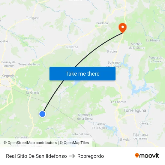 Real Sitio De San Ildefonso to Robregordo map