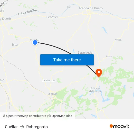 Cuéllar to Robregordo map