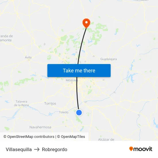Villasequilla to Robregordo map
