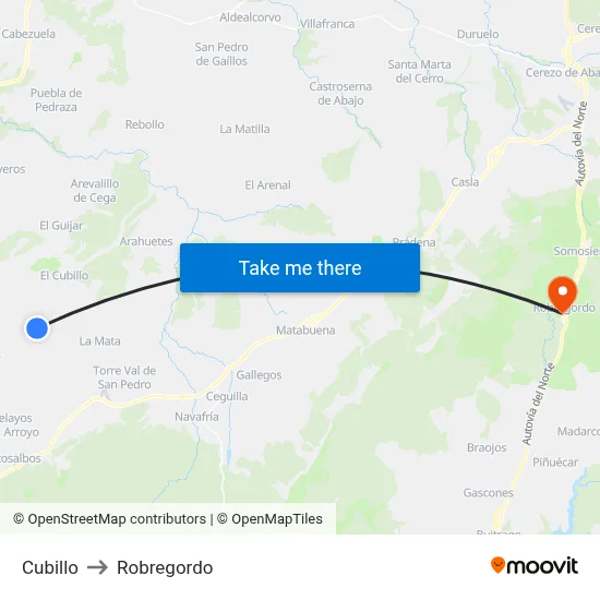 Cubillo to Robregordo map