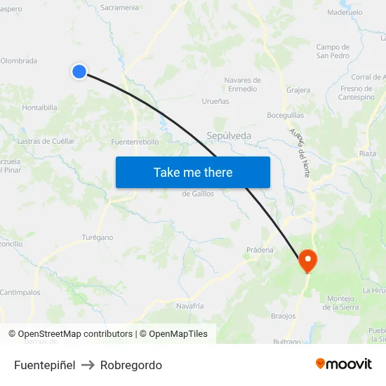 Fuentepiñel to Robregordo map