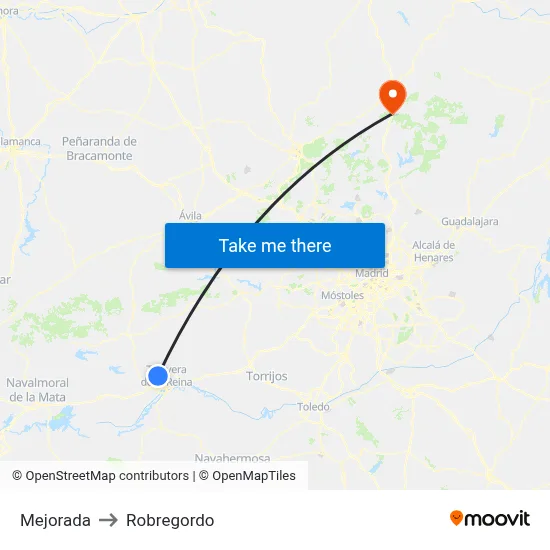Mejorada to Robregordo map