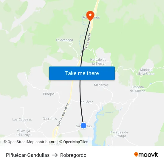 Piñuécar-Gandullas to Robregordo map