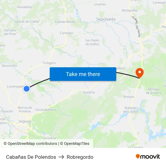 Cabañas De Polendos to Robregordo map