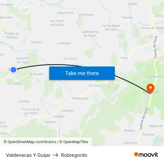 Valdevacas Y Guijar to Robregordo map