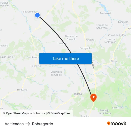 Valtiendas to Robregordo map