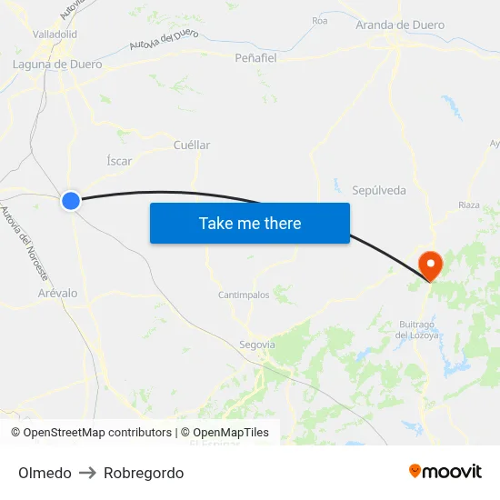 Olmedo to Robregordo map