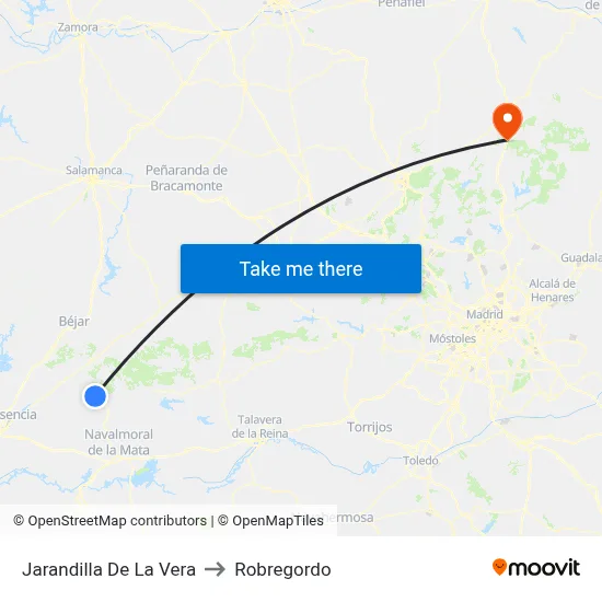 Jarandilla De La Vera to Robregordo map