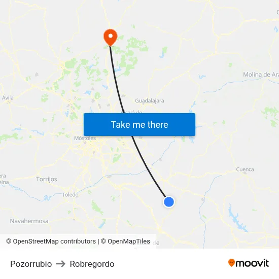 Pozorrubio to Robregordo map