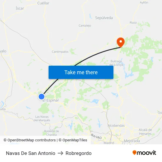 Navas De San Antonio to Robregordo map