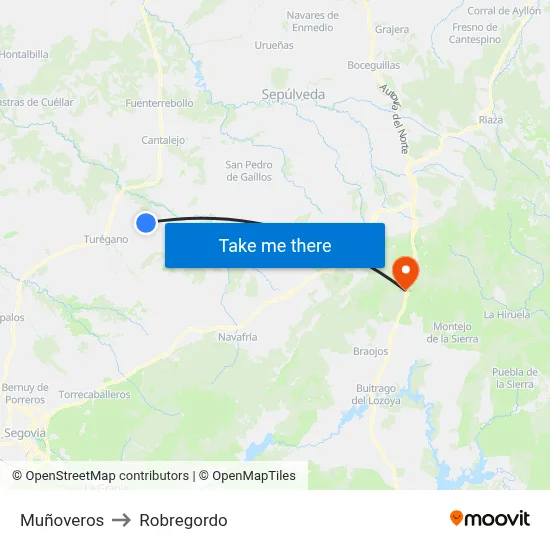 Muñoveros to Robregordo map