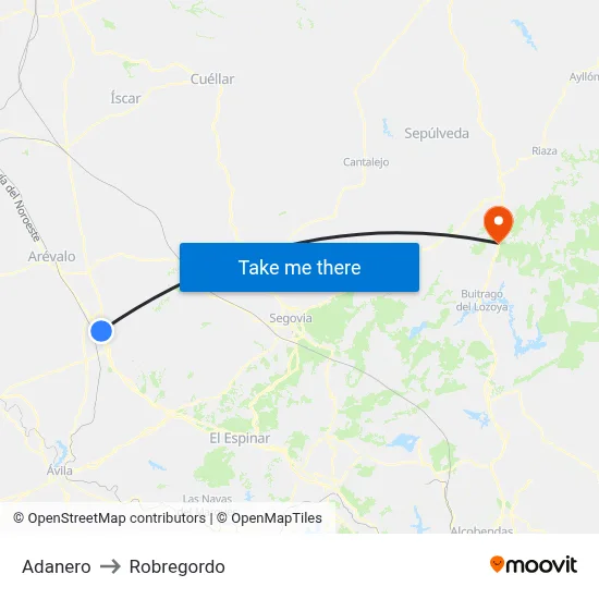 Adanero to Robregordo map