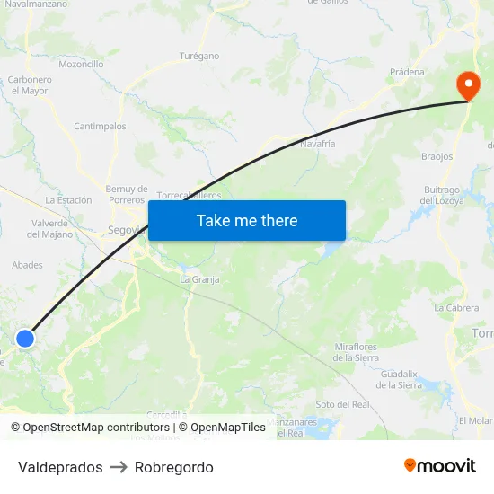 Valdeprados to Robregordo map